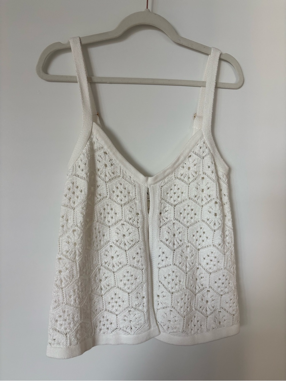 White Crochet Knit Tank Top - Lightweight Summer Layer